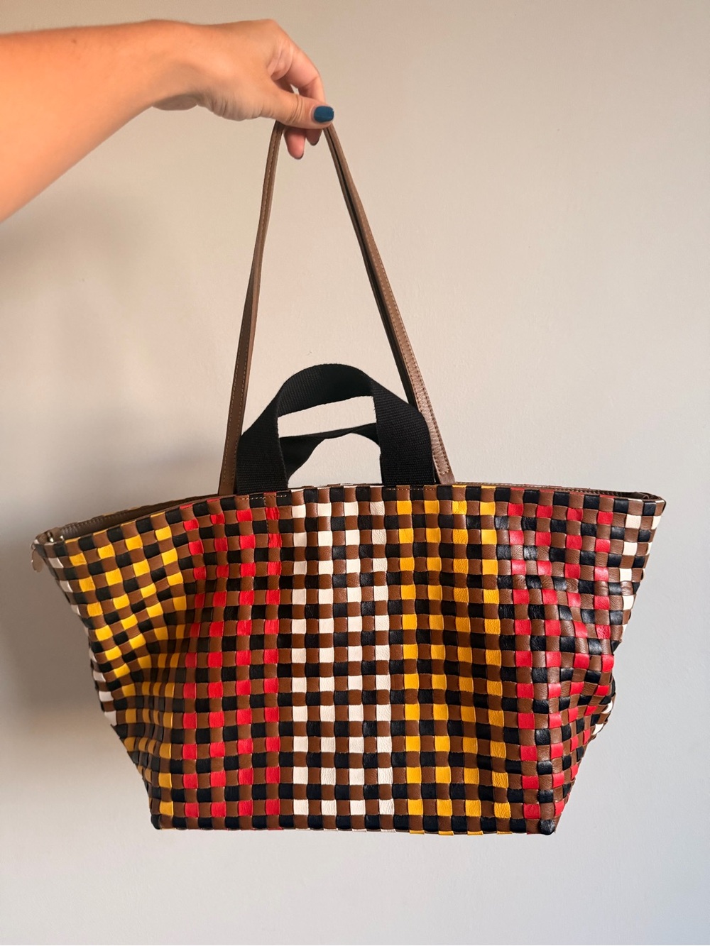 Clare V Bateau Tote in Harlequin Woven Checker